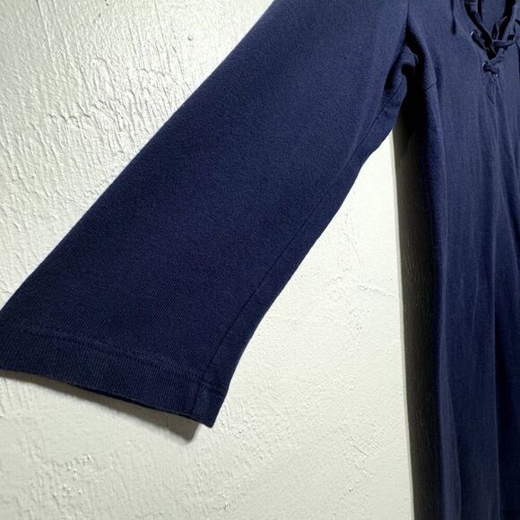 Old Navy Shift Dress Sweater Blue 3/4 Length Sleeve Lace Up Neck Women sz Small - Picture 3 of 6